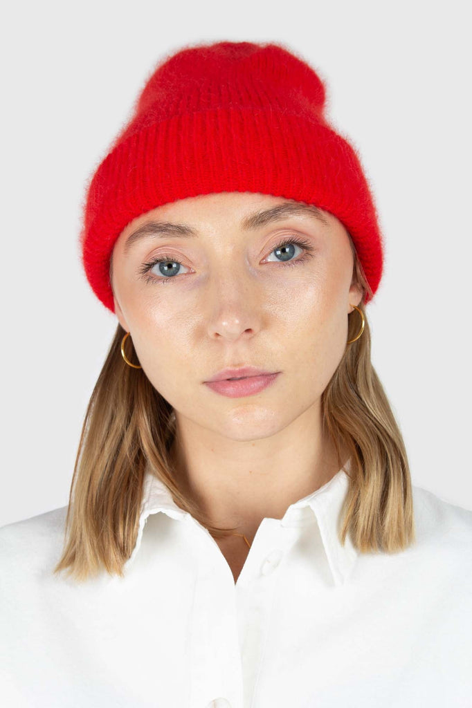 Red mohair beanie hat_1