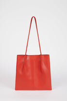Red orange vegan leather pinched strap tote bag_1