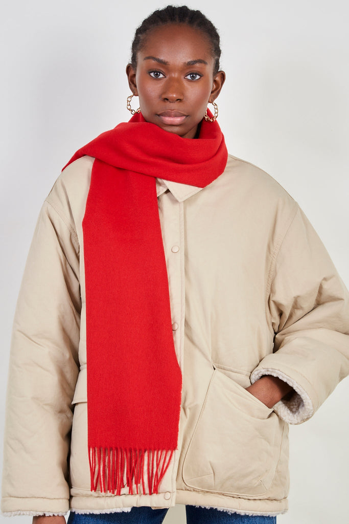 Red pure wool classic scarf_3