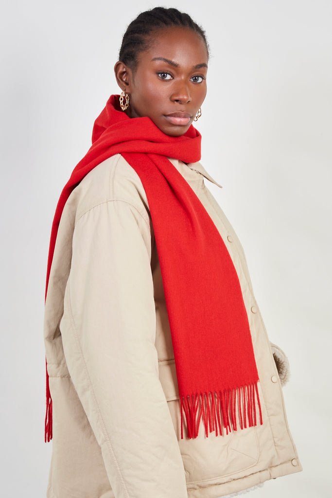 Red pure wool classic scarf_4