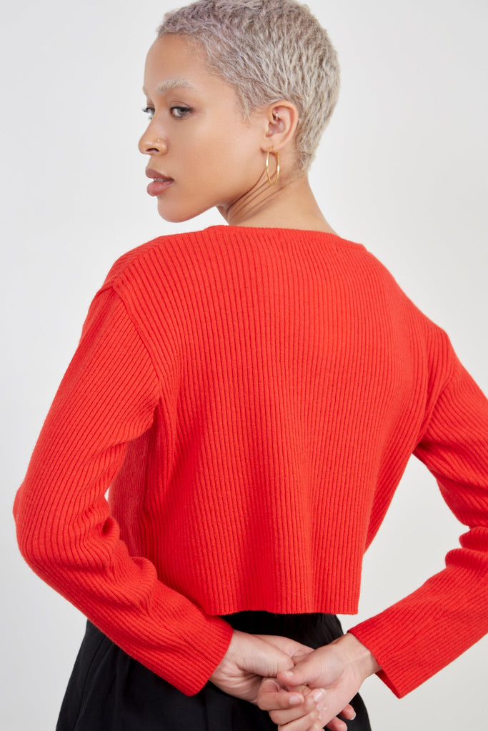 Red ribbed wool blend cardigan_3