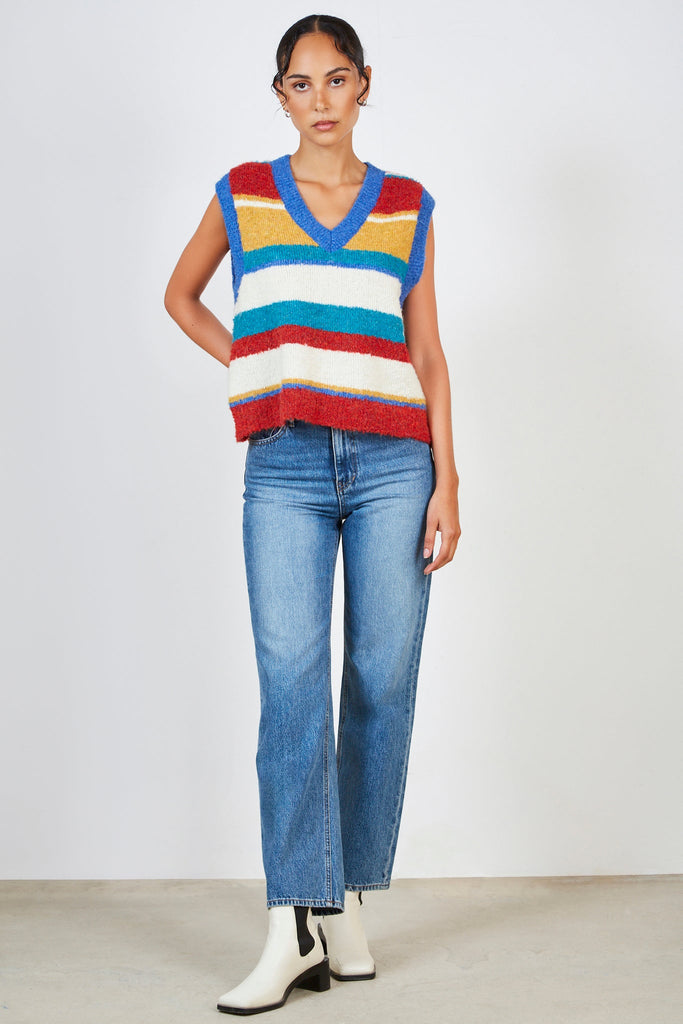 Red yellow green and blue block stripe sweater vest_3