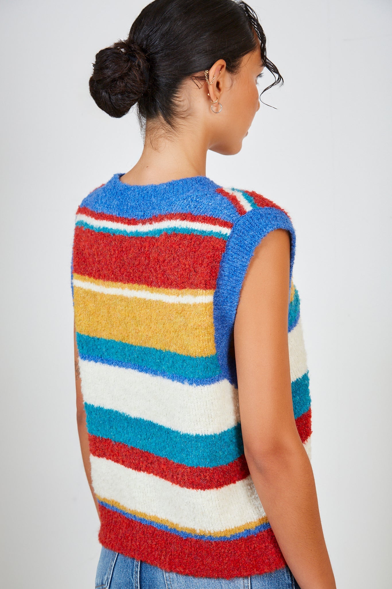 Red yellow green and blue block stripe sweater vest_2
