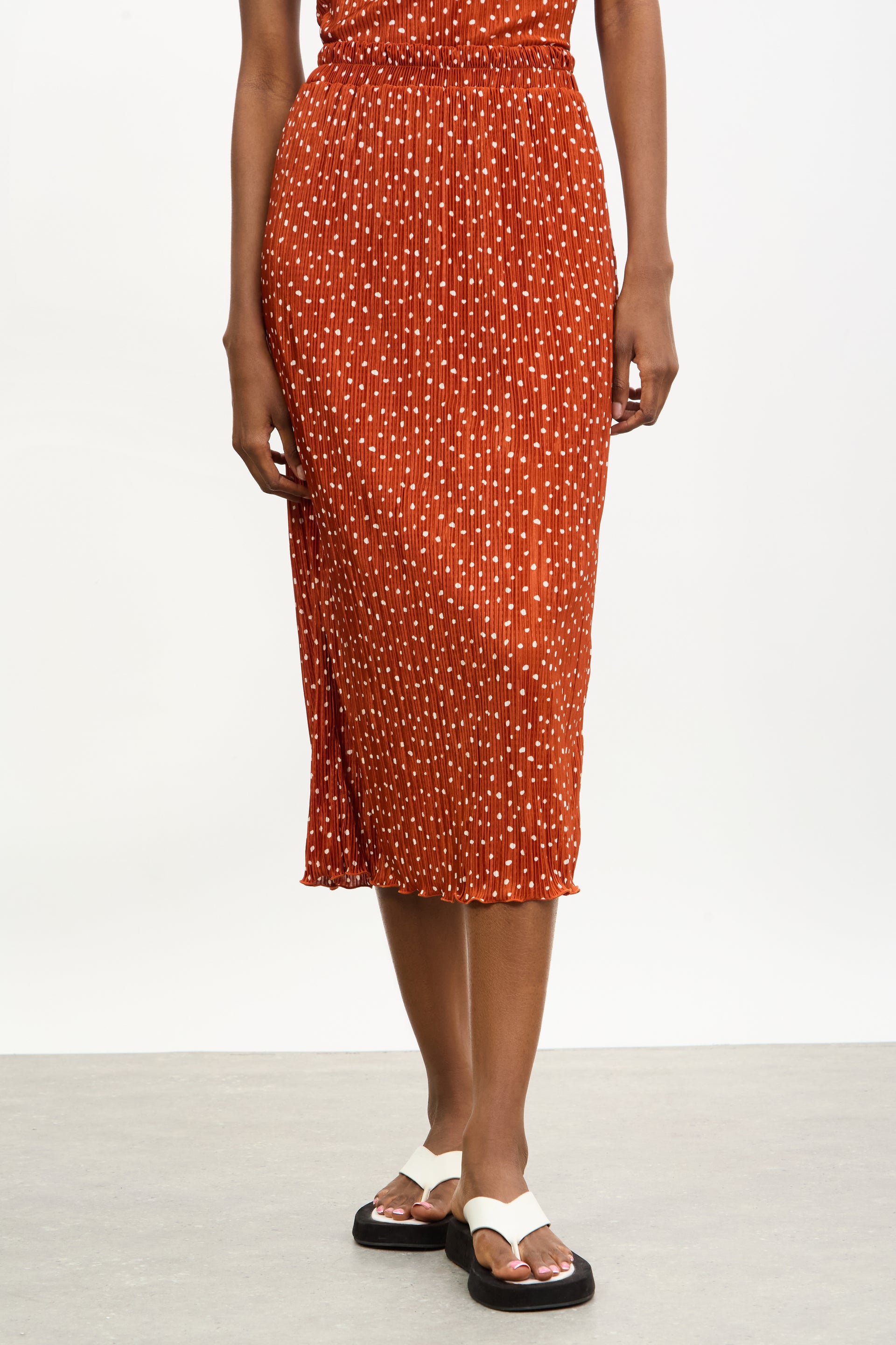 Pencil Skirt Red Polka Dot Skirt Midi Rust Orange And Ivory Polka