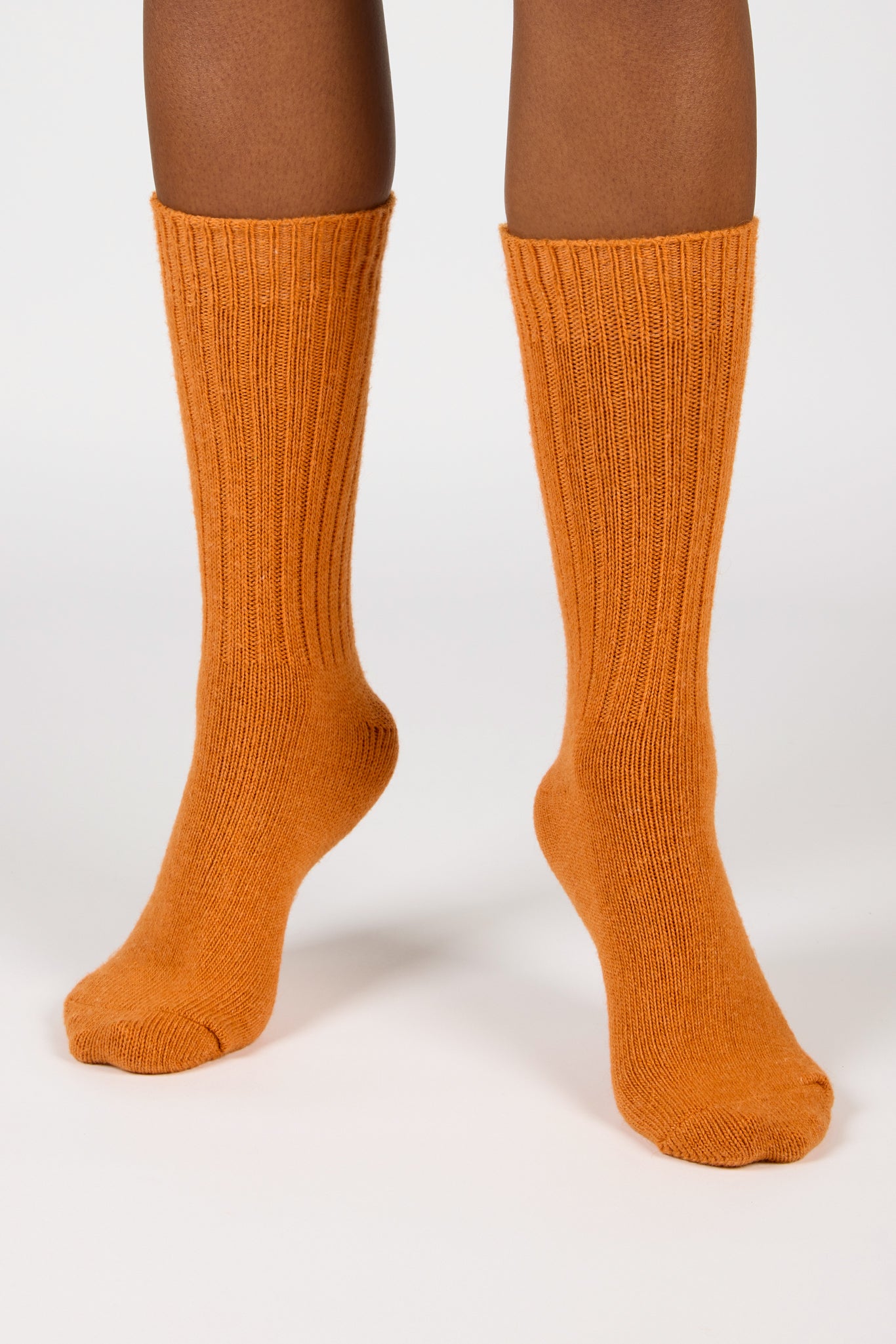 Rust orange ribbed alpaca blend socks_4