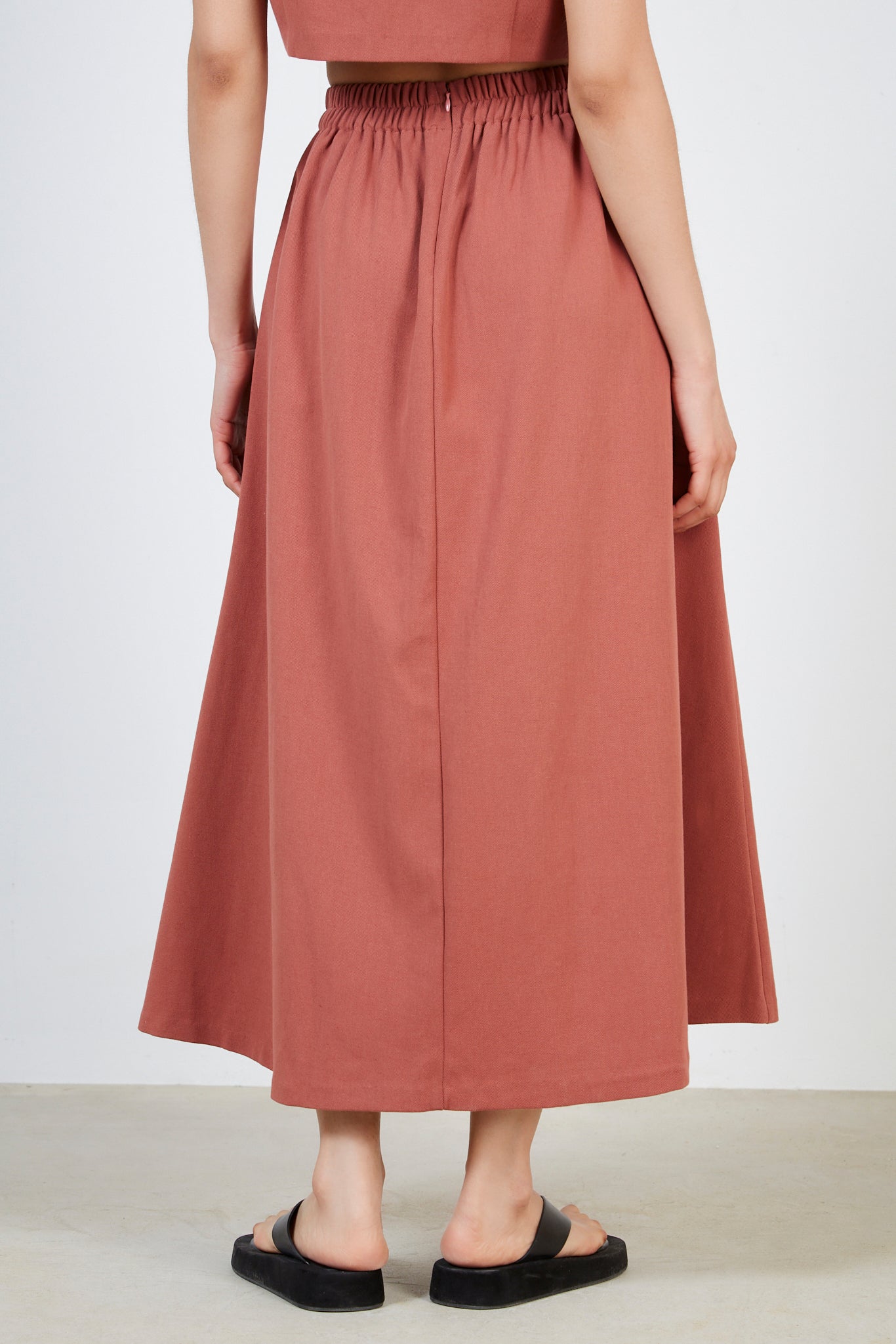 Rust red pleated skirt_2