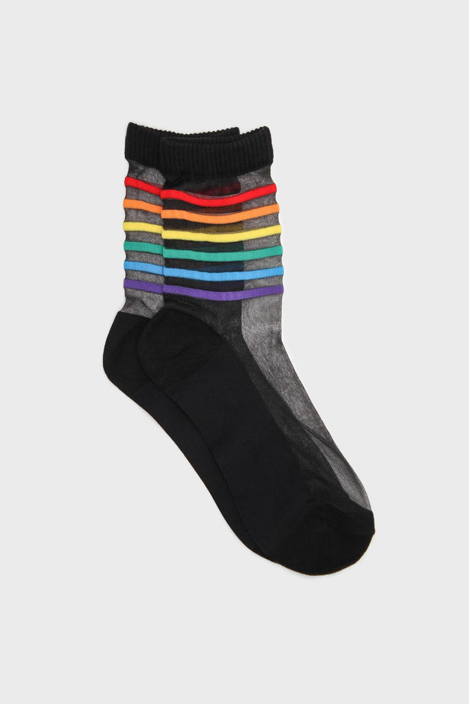 Black rainbow ankle striped sheer socks_1