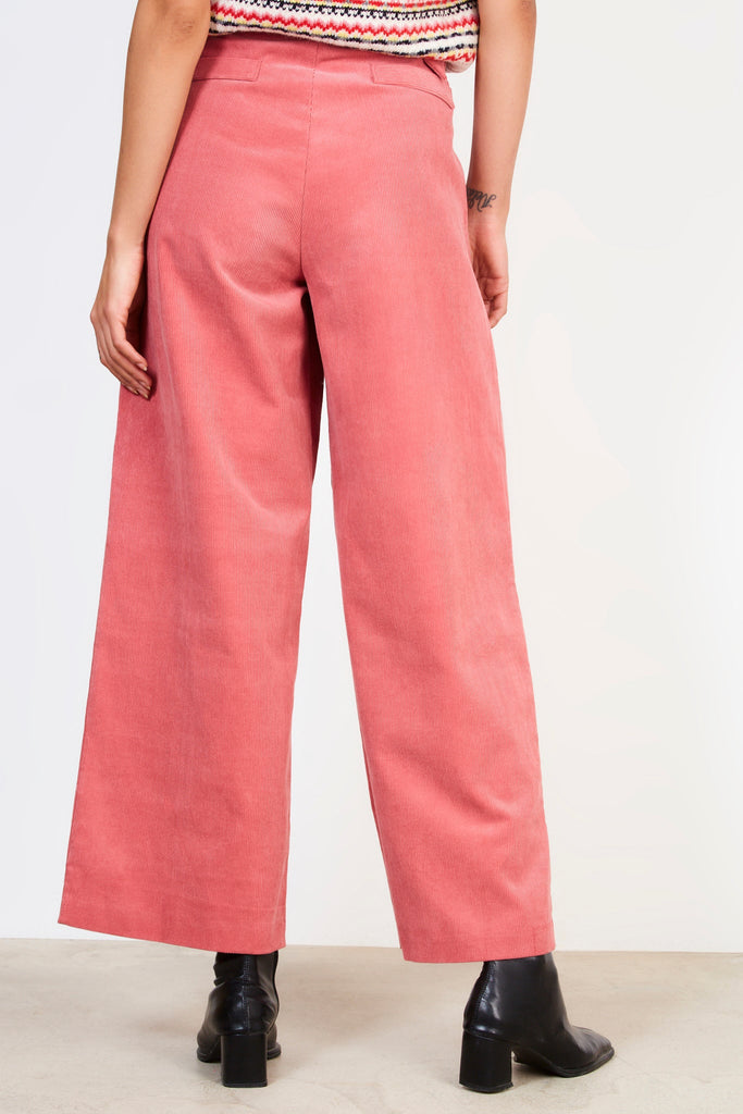 Salmon pink cinch waist corduroy trousers_2