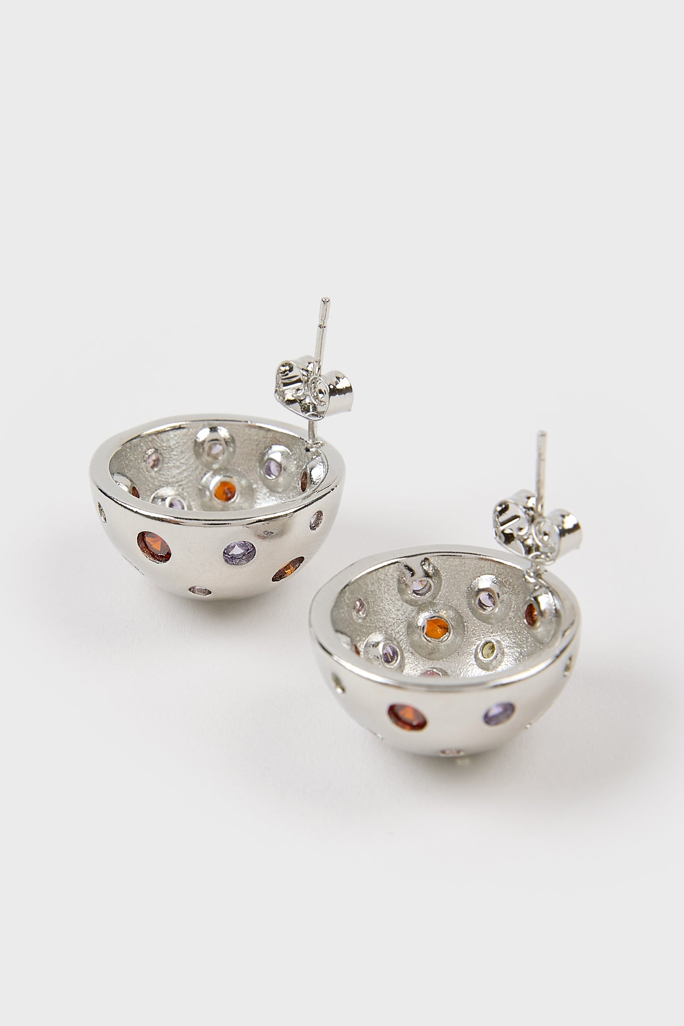 Silver multicolour diamante curved stud earrings_3