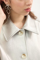 Silver vegan leather button up short jacket_4
