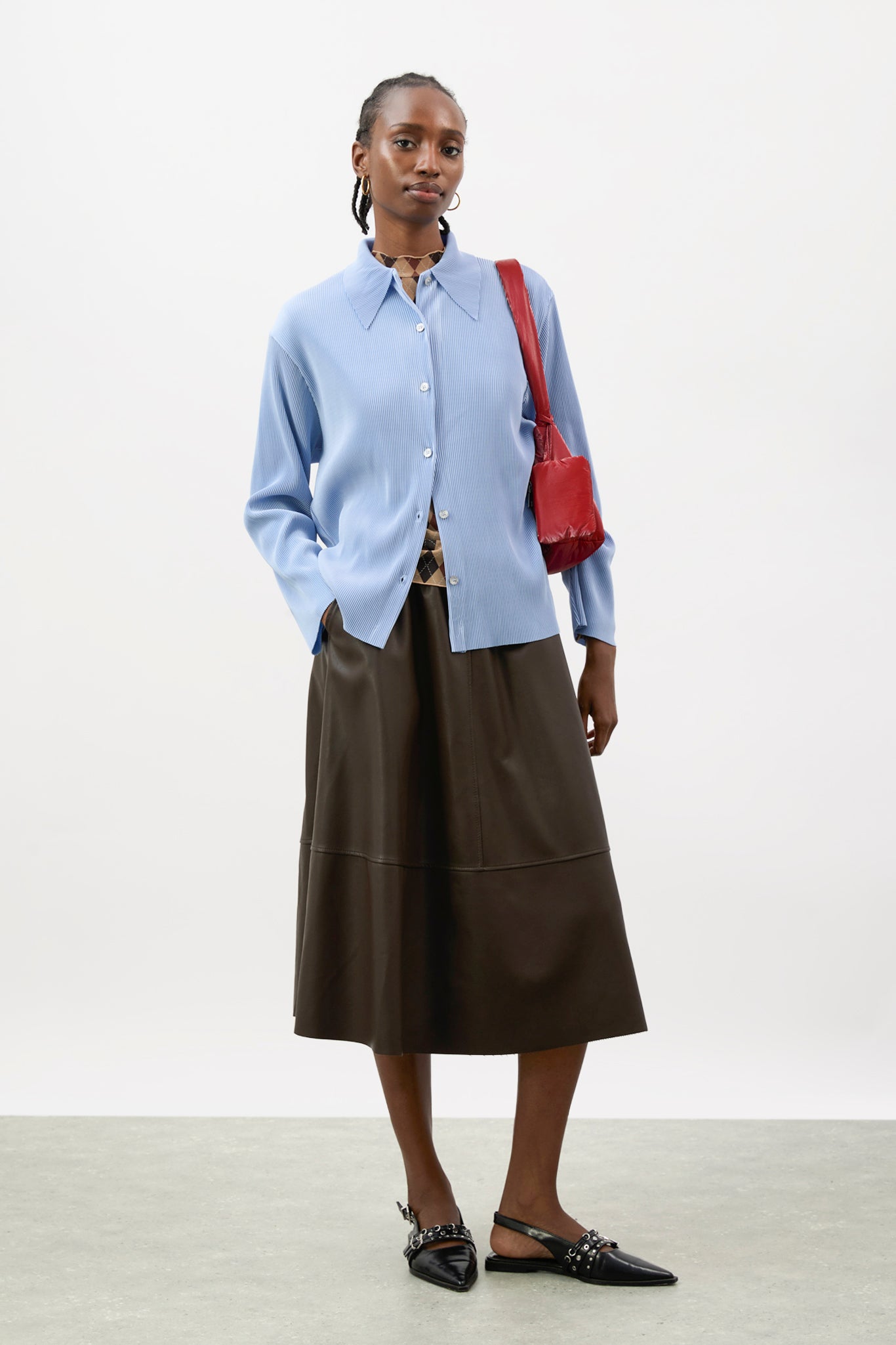 Sky blue micro pleated long sleeved shirt_5