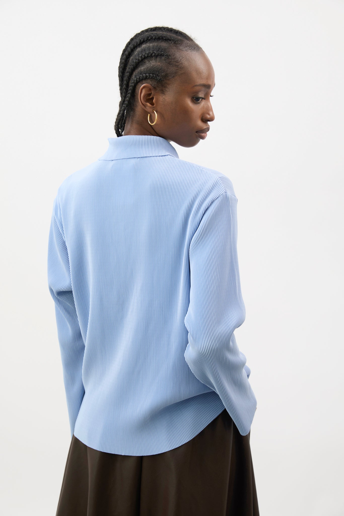 Sky blue micro pleated long sleeved shirt_3