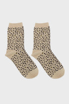 Beige and black metallic leopard print socks_4
