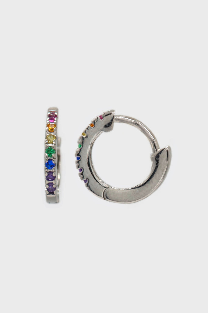 Silver rainbow pave huggie earrings - 6.5mm_4