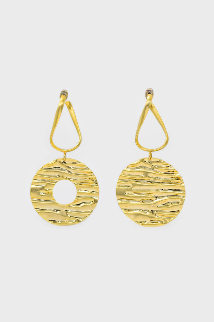 Gold large textured drop circle earrings_4