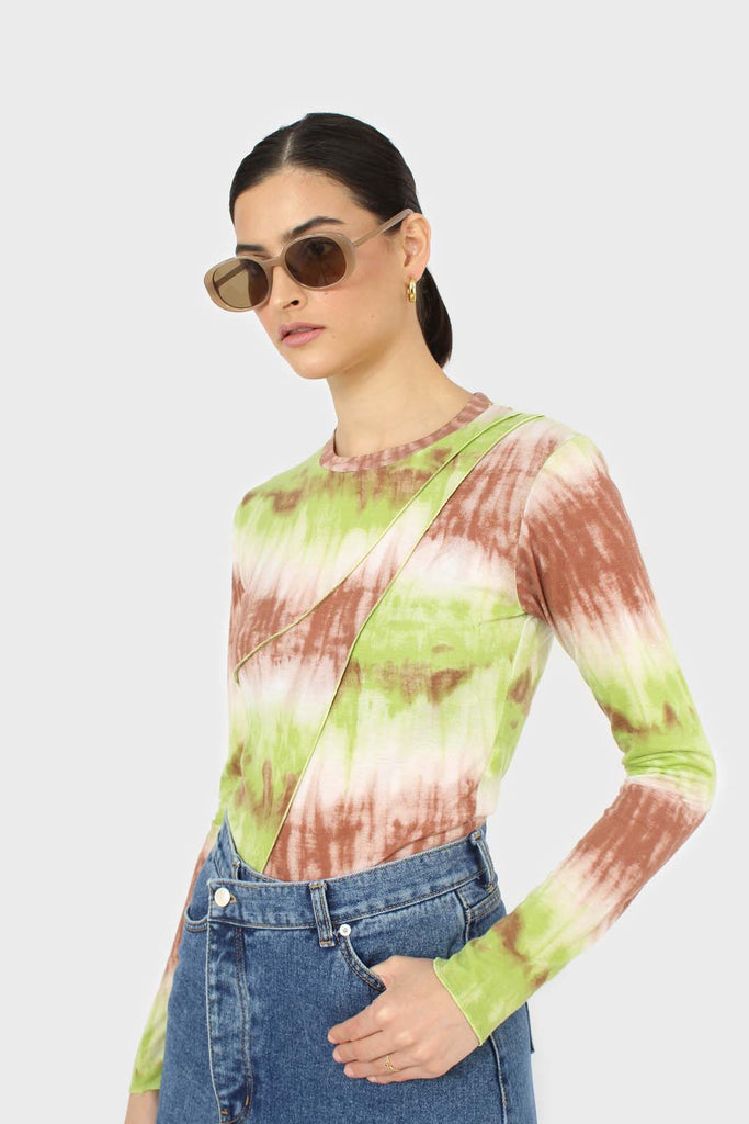 Green and brown tie dye cropped top_1