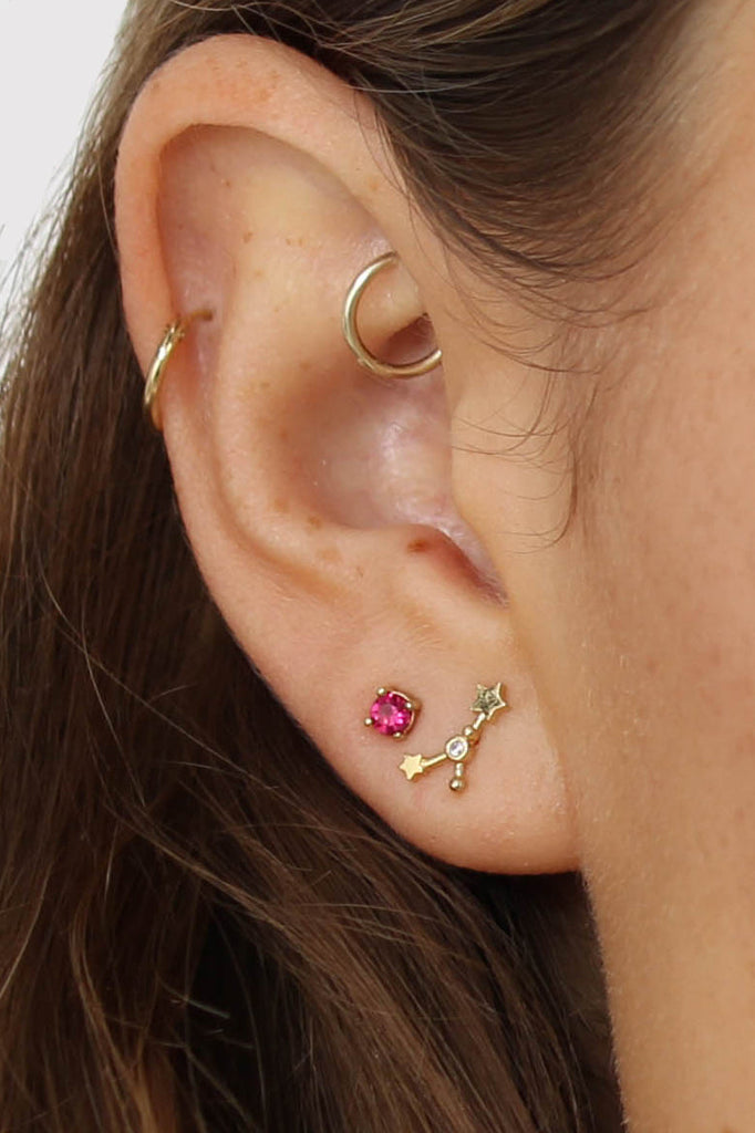 Gold birthstone zodiac earrings / Jul - Ruby red_2