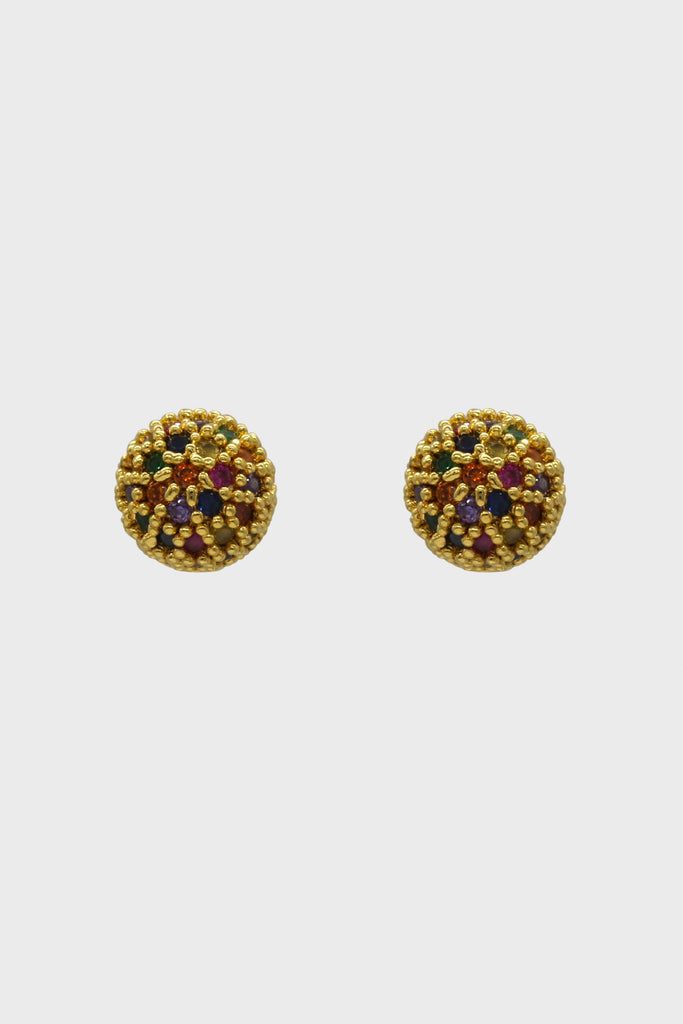 Gold rainbow stone ball stud earrings_4