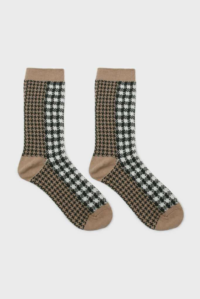 Beige and green jacquard checked socks_3
