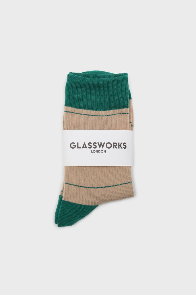 Beige and green vertical stripe socks_4