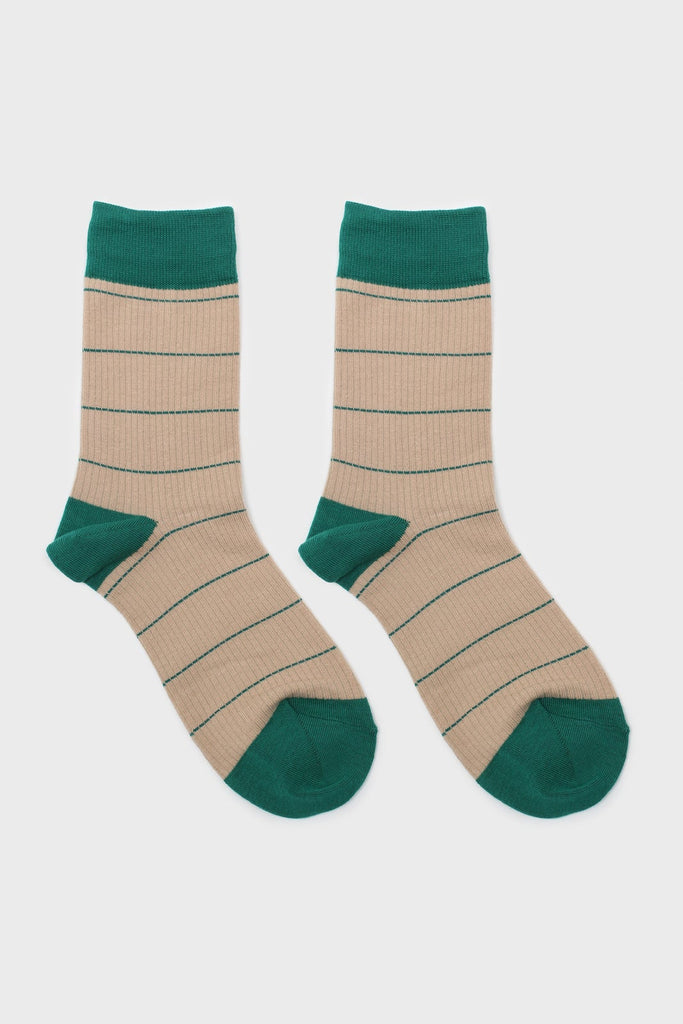 Beige and green vertical stripe socks_3