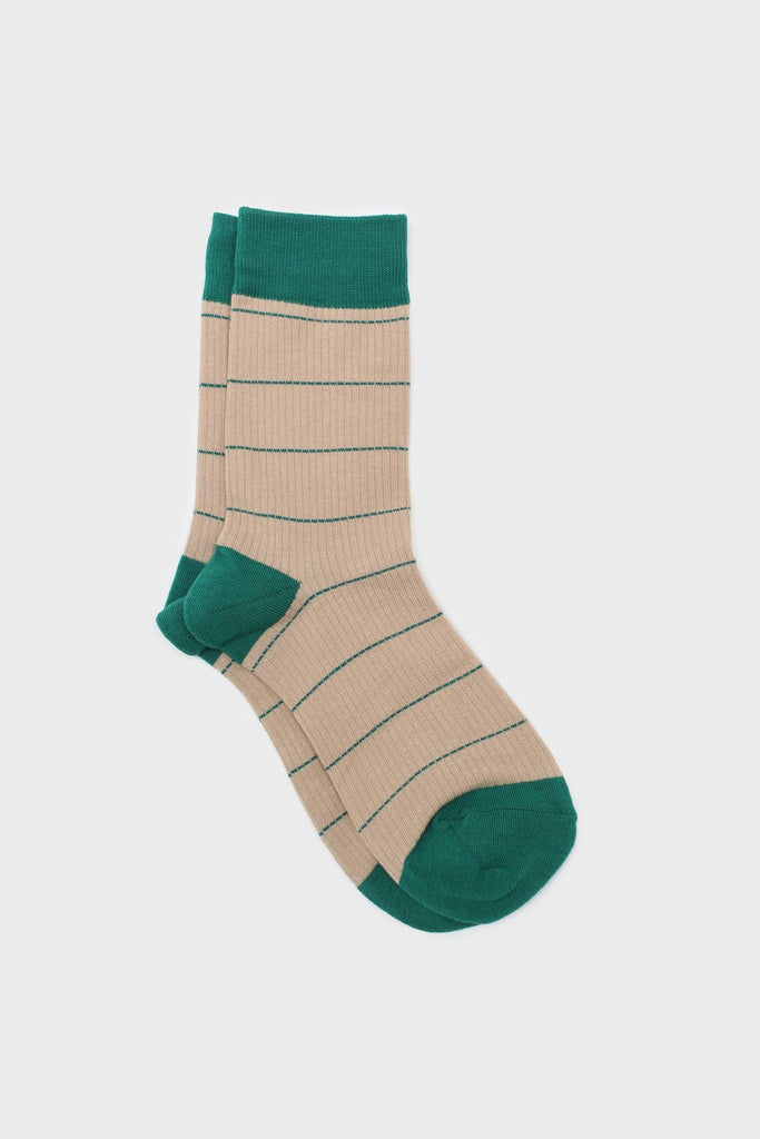 Beige and green vertical stripe socks_1