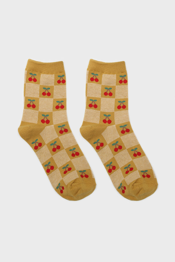 Mustard check cherry socks_5