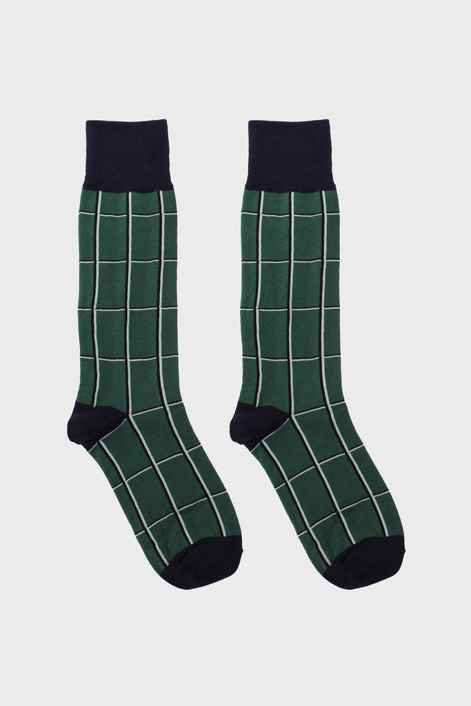 Green and black box check socks_3