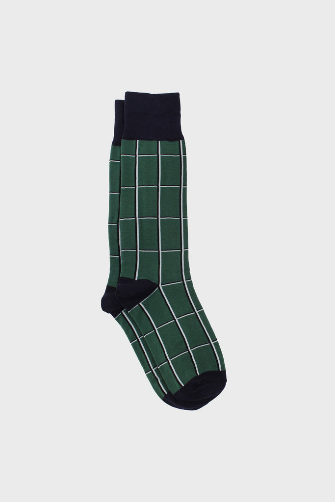 Green and black box check socks_1