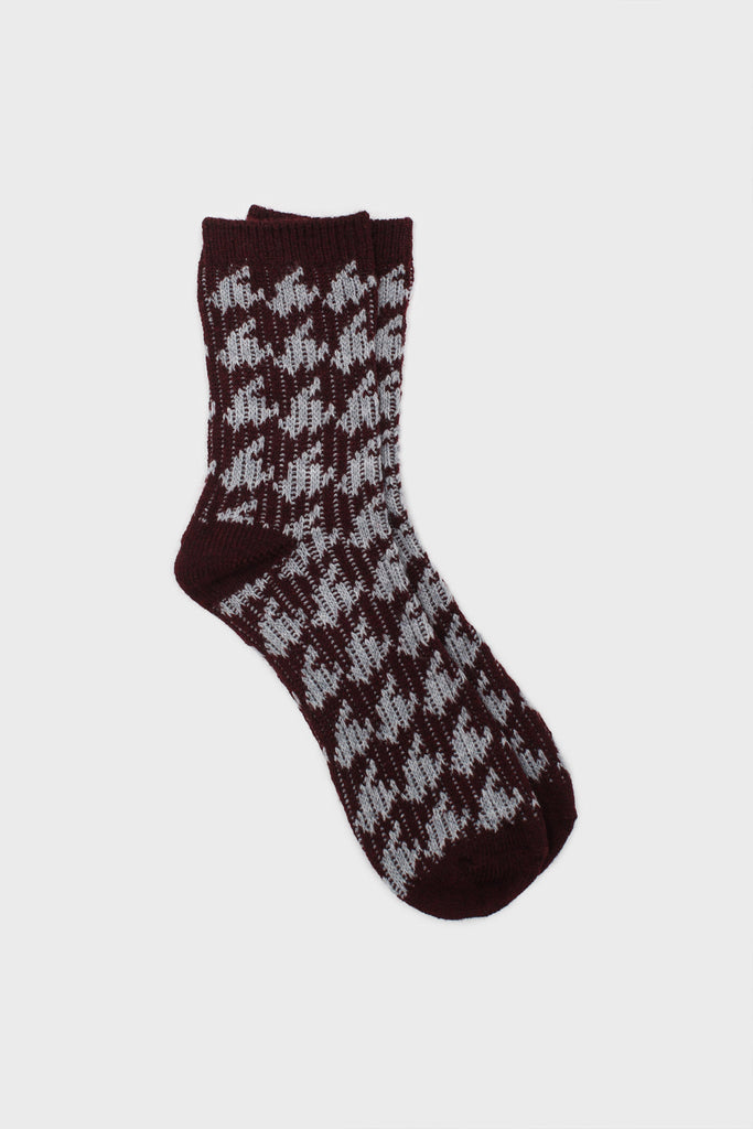 Burgundy and grey wool blend houndstooth socks_1