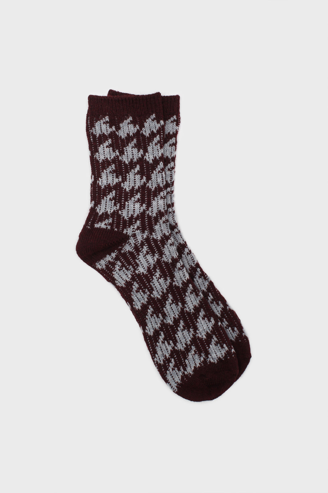 Burgundy wool blend houndstooth socks