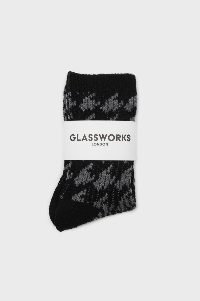 Black and grey wool blend houndstooth socks_4