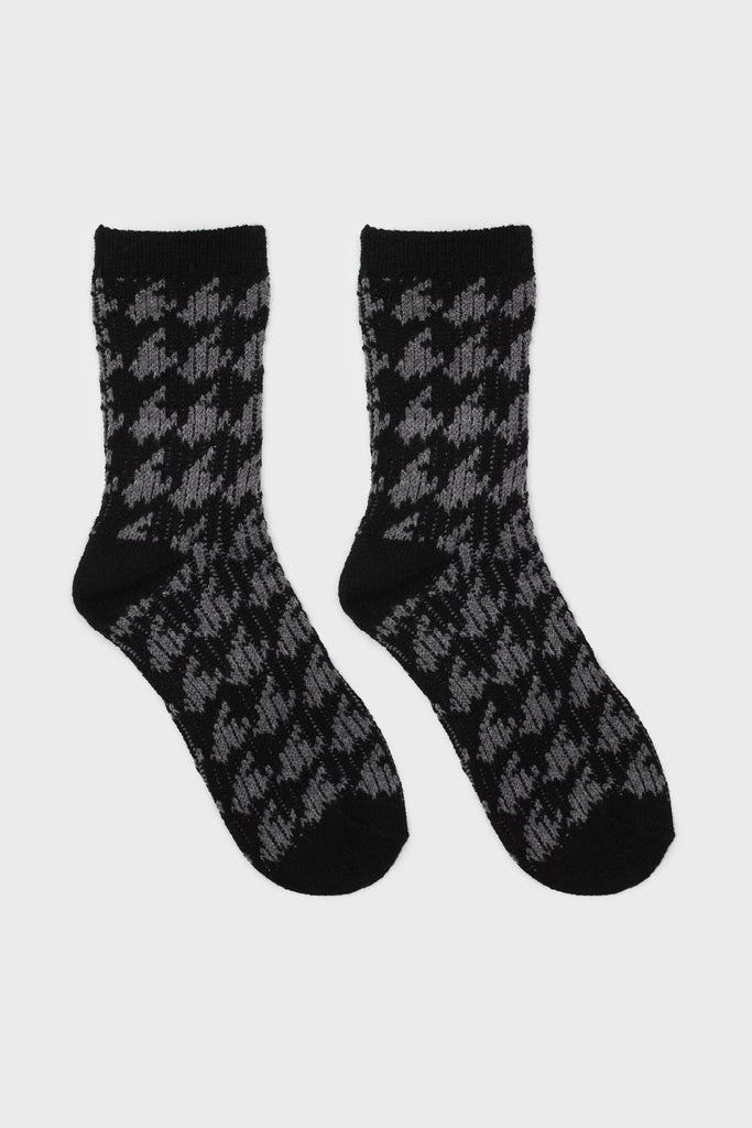 Black and grey wool blend houndstooth socks_3