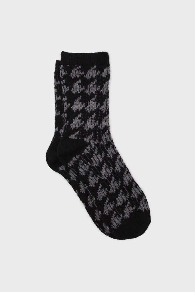 Black and grey wool blend houndstooth socks_1
