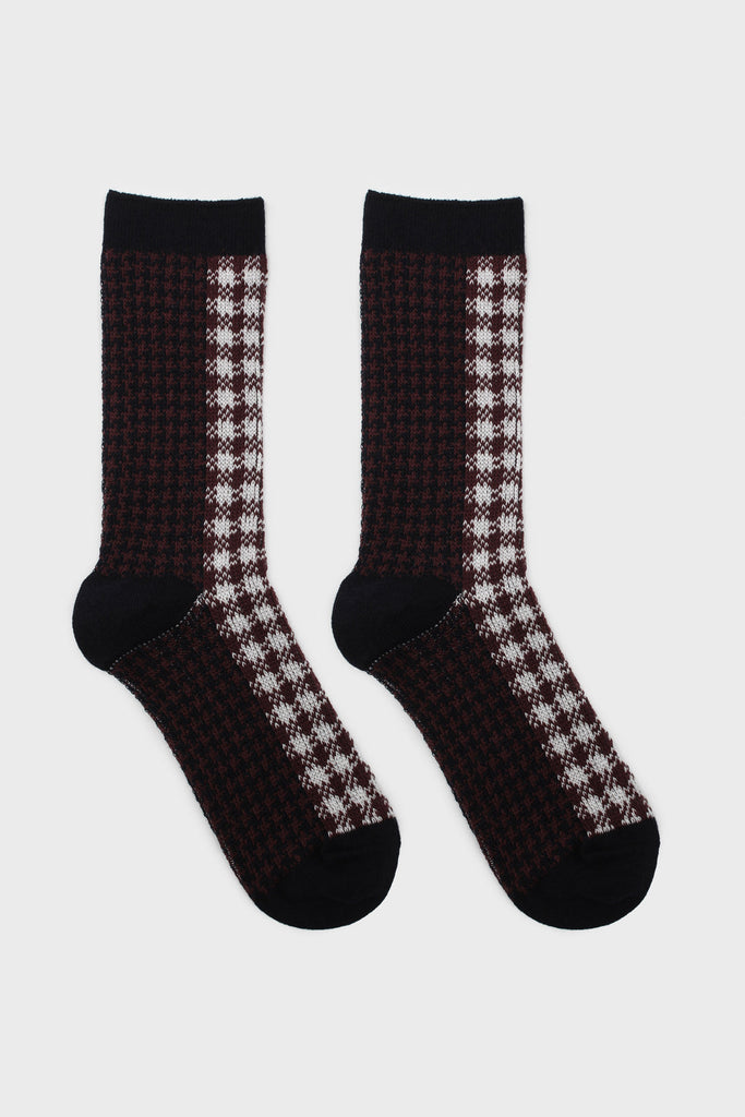 Dark brown and white jacquard checked socks_3
