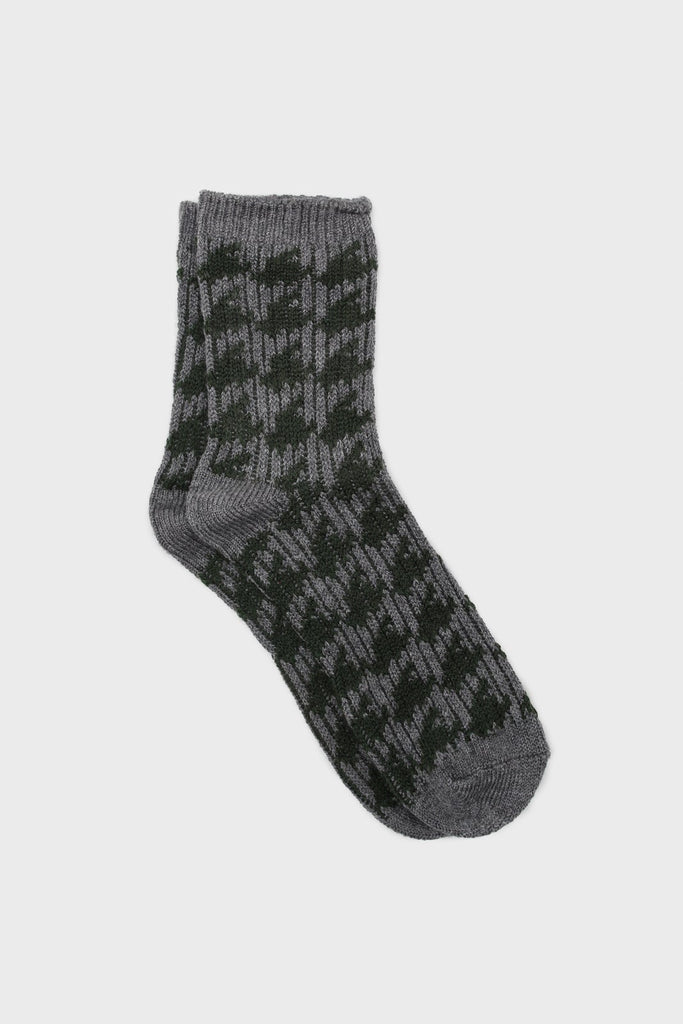 Grey and green wool blend houndstooth socks_1