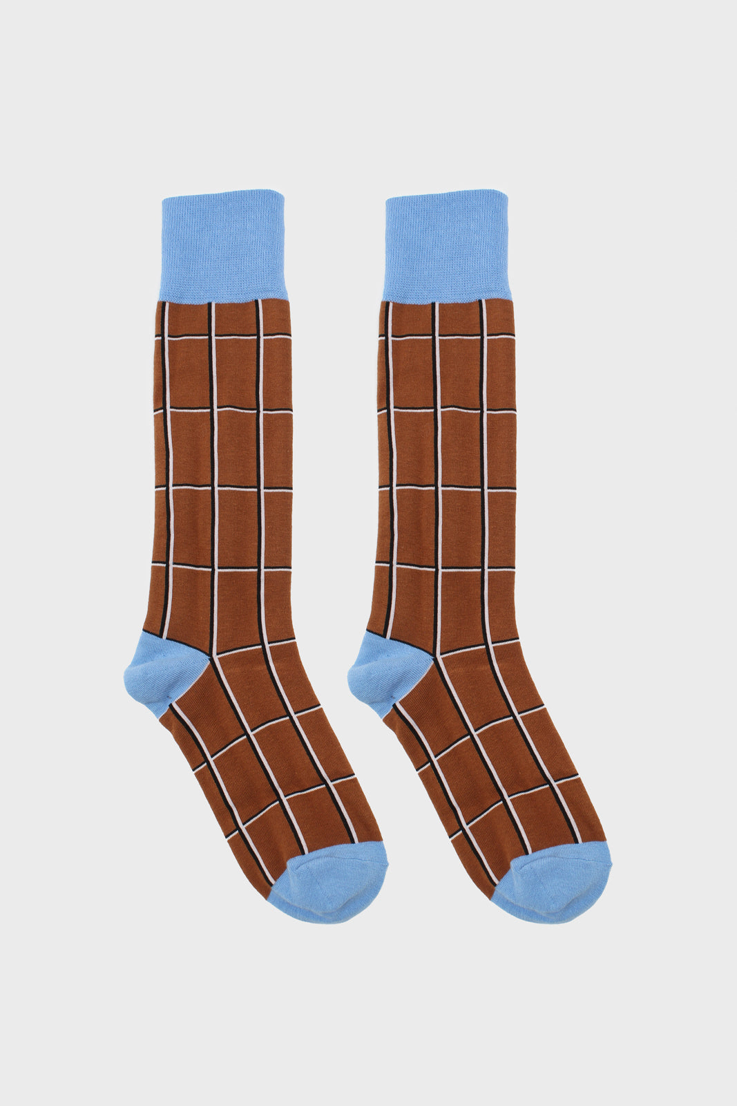 Camel and blue box check socks_3