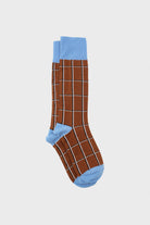 Camel and blue box check socks_1