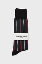 Teal and red striped black trim socks_4