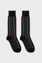 Teal and red striped black trim socks_3