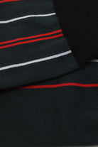 Teal and red striped black trim socks_2