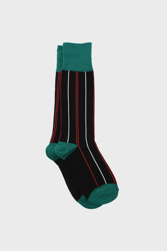 Black and red striped green trim socks_1