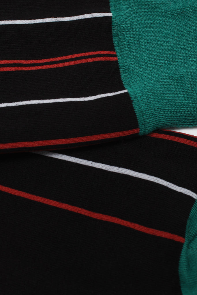 Black and red striped green trim socks_2
