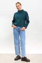 Teal micro ribbed mock neck top_4
