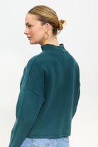 Teal micro ribbed mock neck top_2