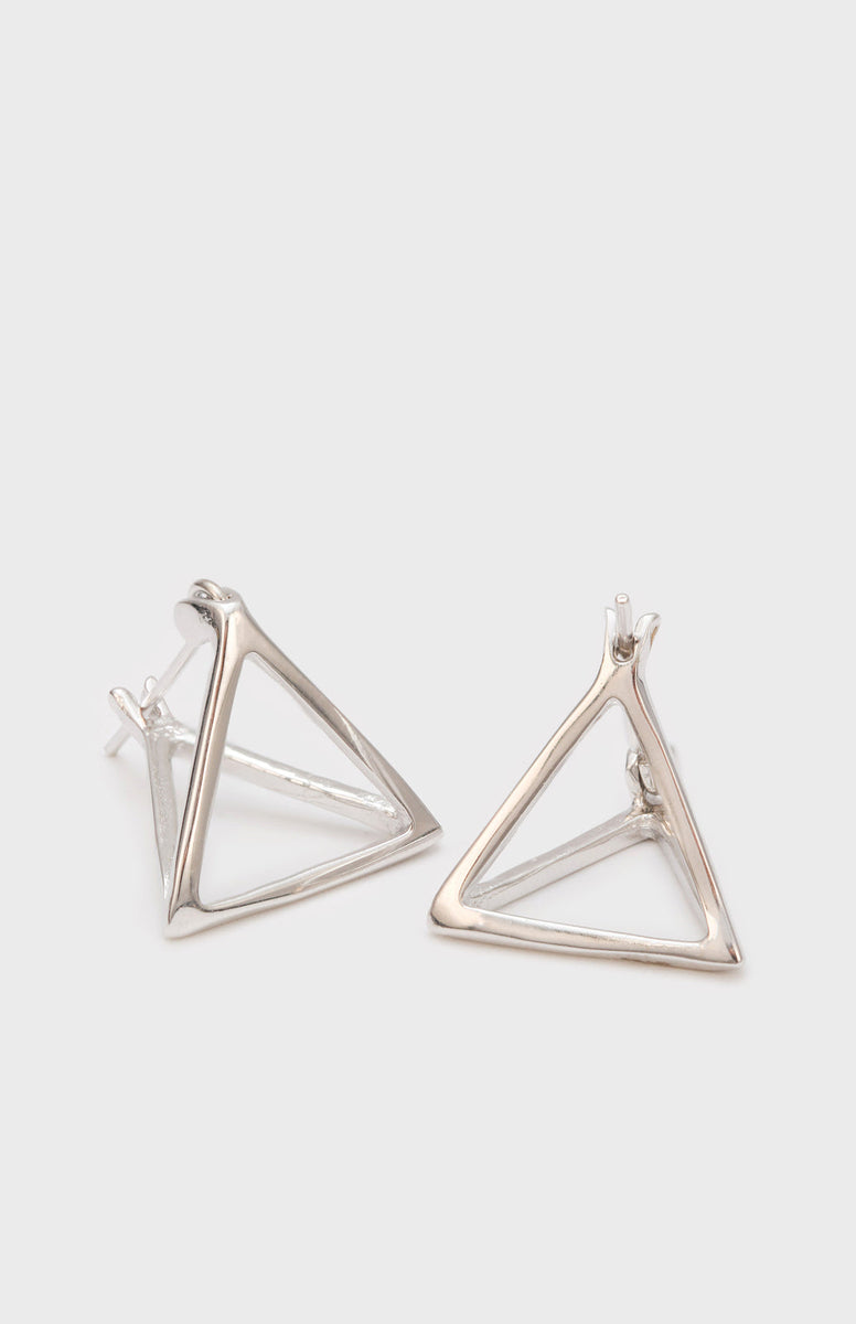 Silver collapsing triangle earrings | Glassworks London
