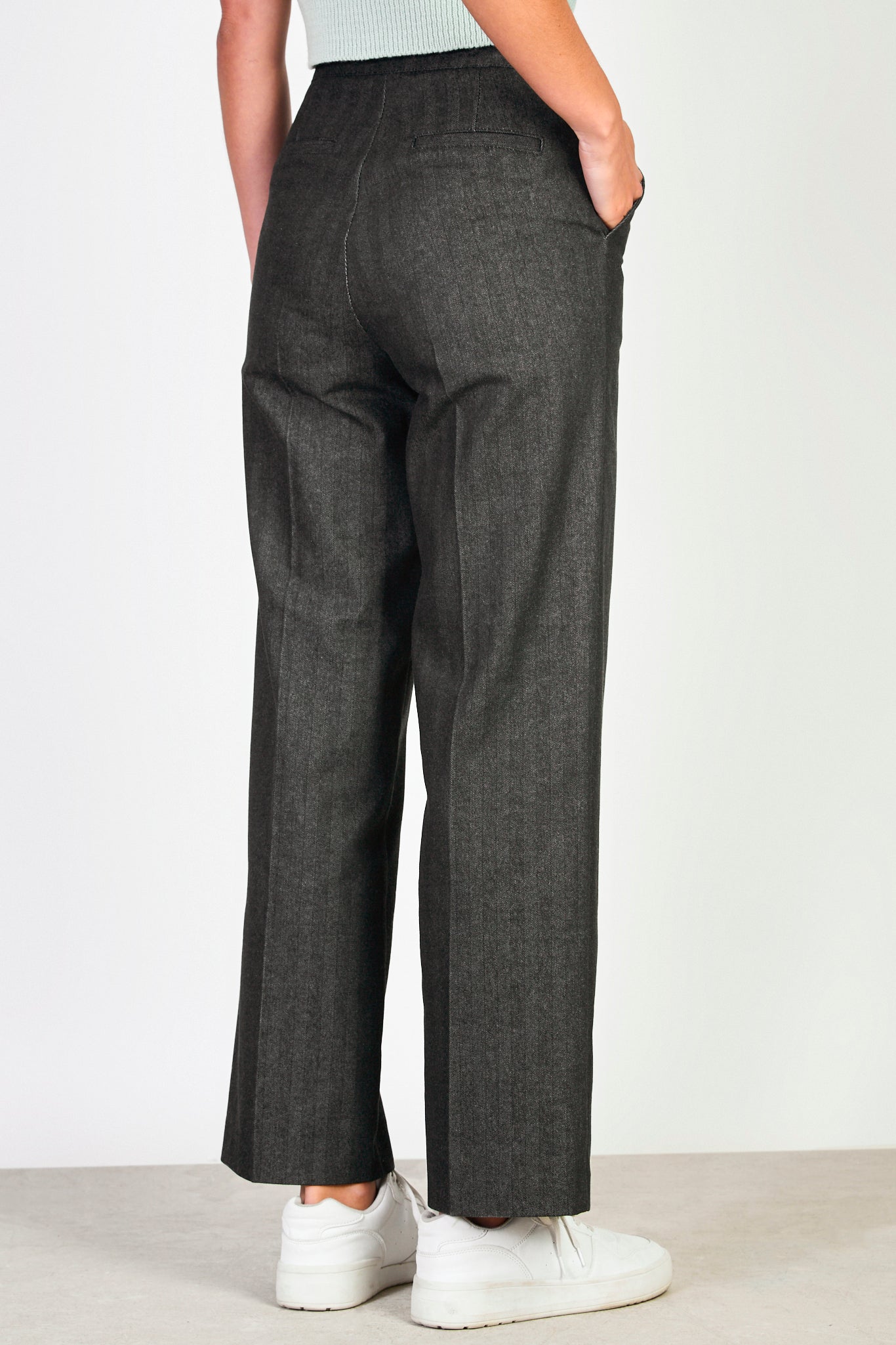 Washed black herringbone denim smart trousers_2