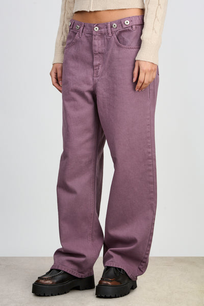 Washed purple adjustable waist double button jeans | Glassworks London