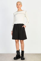 White and black horizontal trim long sleeved top_4