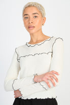 White and black horizontal trim long sleeved top_1